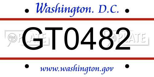 GT0482 District Of Columbia License Plate