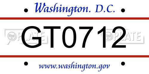 GT0712 District Of Columbia License Plate