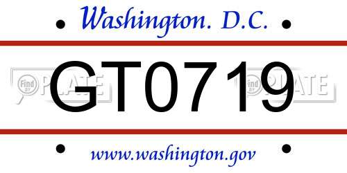 GT0719 District Of Columbia License Plate