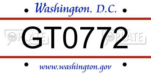 GT0772 District Of Columbia License Plate
