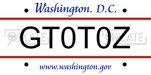 GT0T0Z District Of Columbia License Plate