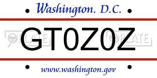 GT0Z0Z District Of Columbia License Plate