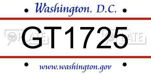 GT1725 District Of Columbia License Plate