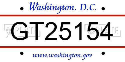 GT25154 District Of Columbia License Plate
