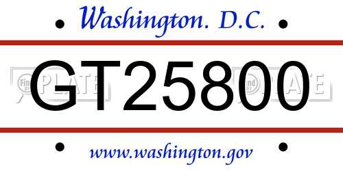 GT25800 District Of Columbia License Plate