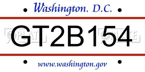 GT2B154 District Of Columbia License Plate