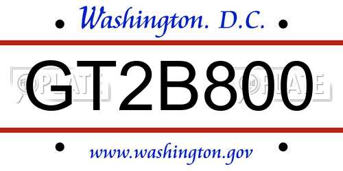 GT2B800 District Of Columbia License Plate