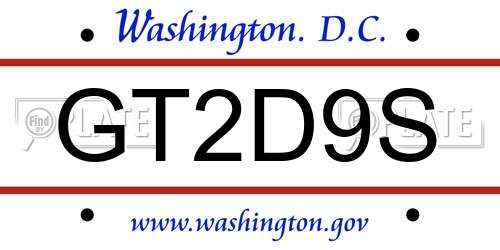 GT2D9S District Of Columbia License Plate