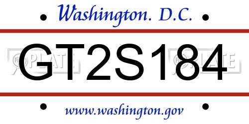 GT2S184 District Of Columbia License Plate