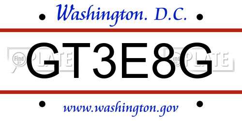 GT3E8G District Of Columbia License Plate