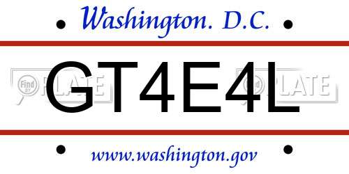 GT4E4L District Of Columbia License Plate