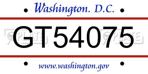 GT54075 District Of Columbia License Plate