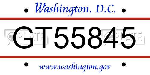 GT55845 District Of Columbia License Plate