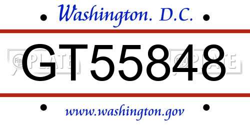 GT55848 District Of Columbia License Plate