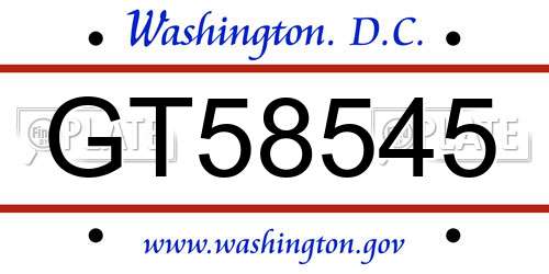 GT58545 District Of Columbia License Plate