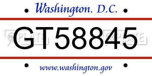 GT58845 District Of Columbia License Plate