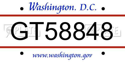 GT58848 District Of Columbia License Plate