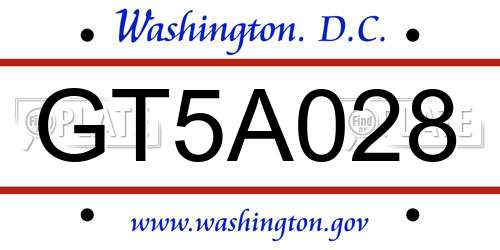 GT5A028 District Of Columbia License Plate