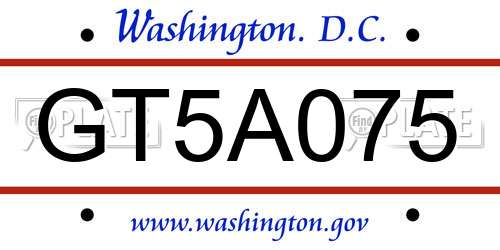 GT5A075 District Of Columbia License Plate