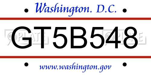 GT5B548 District Of Columbia License Plate