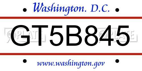 GT5B845 District Of Columbia License Plate