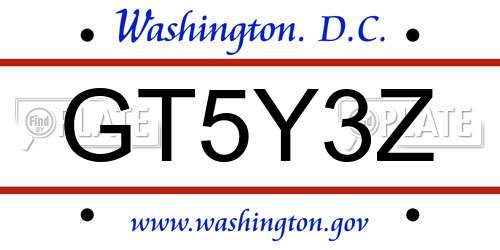 GT5Y3Z District Of Columbia License Plate