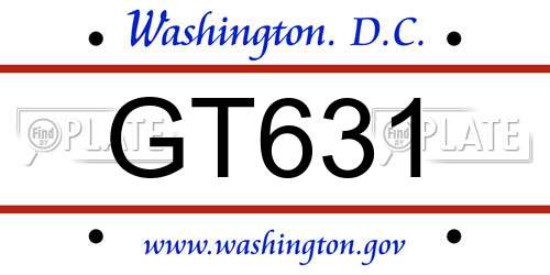 GT631 District Of Columbia License Plate