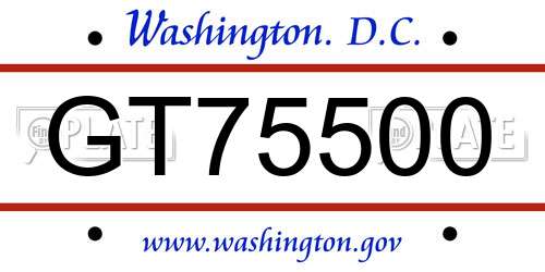 GT75500 District Of Columbia License Plate