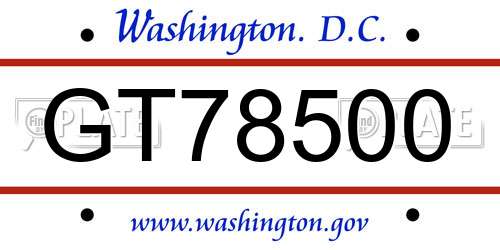 GT78500 District Of Columbia License Plate