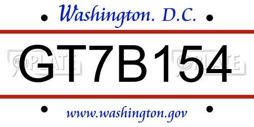 GT7B154 District Of Columbia License Plate