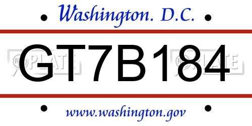 GT7B184 District Of Columbia License Plate