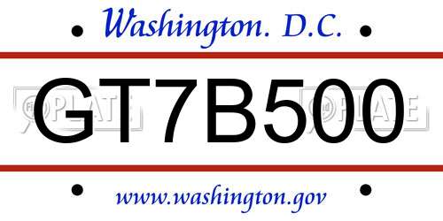 GT7B500 District Of Columbia License Plate
