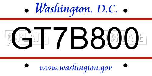 GT7B800 District Of Columbia License Plate