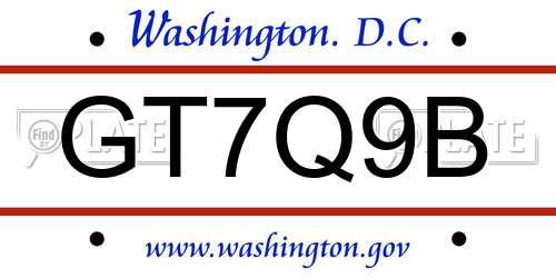 GT7Q9B District Of Columbia License Plate