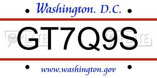 GT7Q9S District Of Columbia License Plate
