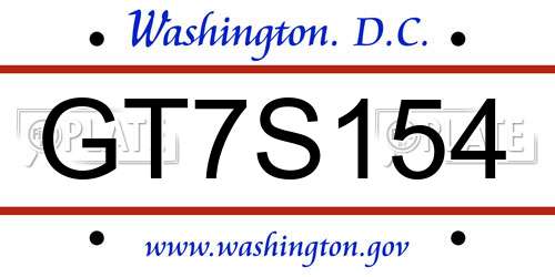 GT7S154 District Of Columbia License Plate