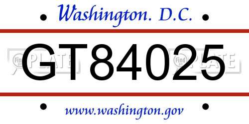 GT84025 District Of Columbia License Plate