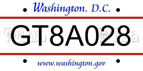 GT8A028 District Of Columbia License Plate