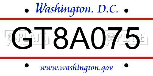 GT8A075 District Of Columbia License Plate