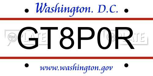 GT8P0R District Of Columbia License Plate