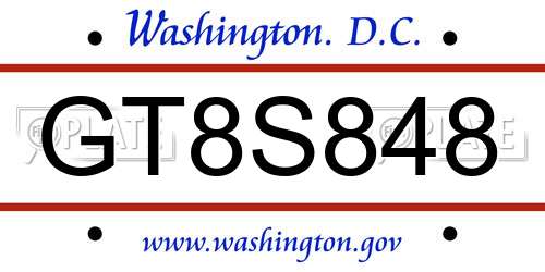 GT8S848 District Of Columbia License Plate