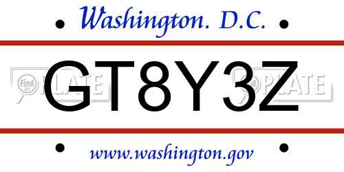 GT8Y3Z District Of Columbia License Plate