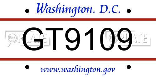 GT9109 District Of Columbia License Plate