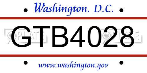 GTB4028 District Of Columbia License Plate