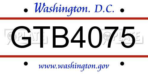 GTB4075 District Of Columbia License Plate