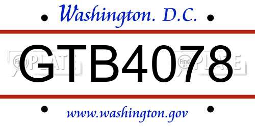 GTB4078 District Of Columbia License Plate