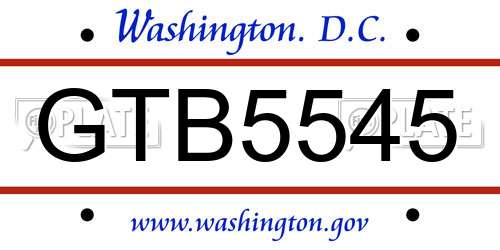 GTB5545 District Of Columbia License Plate