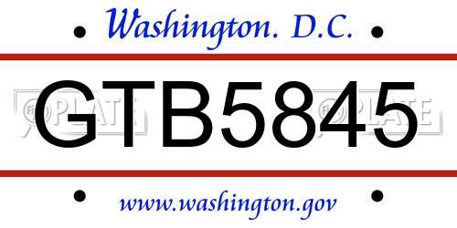 GTB5845 District Of Columbia License Plate