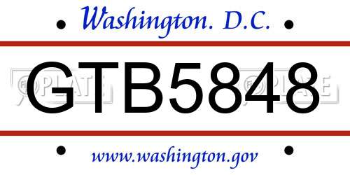 GTB5848 District Of Columbia License Plate