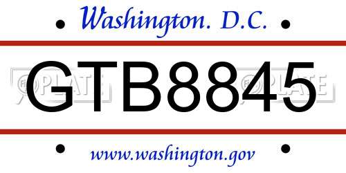 GTB8845 District Of Columbia License Plate